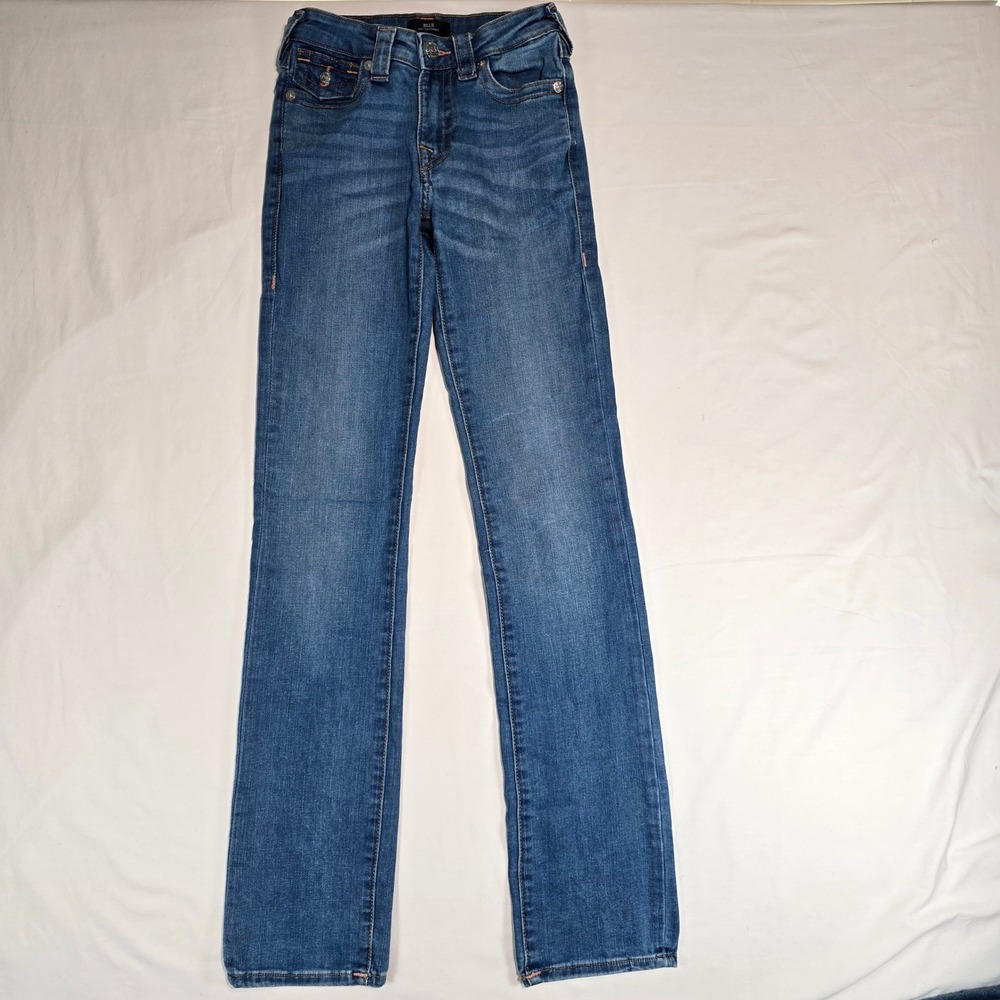True Religion Billie Mid Rise Straight‎ Leg Jeans Blue Flap Pocket Size 24
